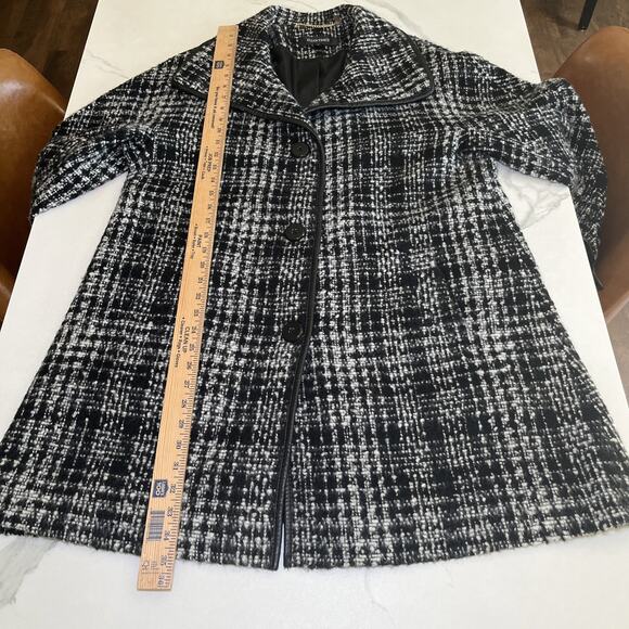 ELLEN TRACY Houndstooth Wool Blend Pea Coat Black Ivory Textured Lined Sz 14 NWT - Picture 7 of 16